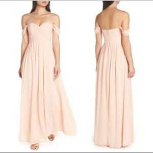 NWT Lulu's Blush Convertible Neckline Chiffon Gown